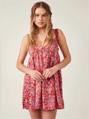 Intimately Free People Misty Mornings Nightgown in Red Combo small